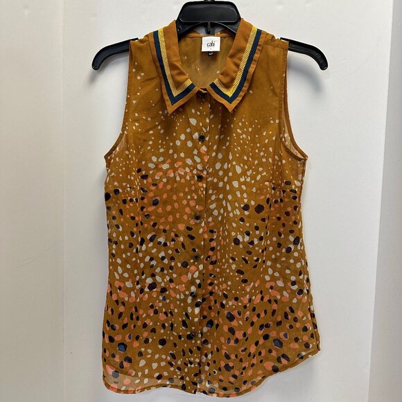 Cabi Sleeveless Sheer Women's Blouse Size Small Mustard Color - Picture 1 of 8